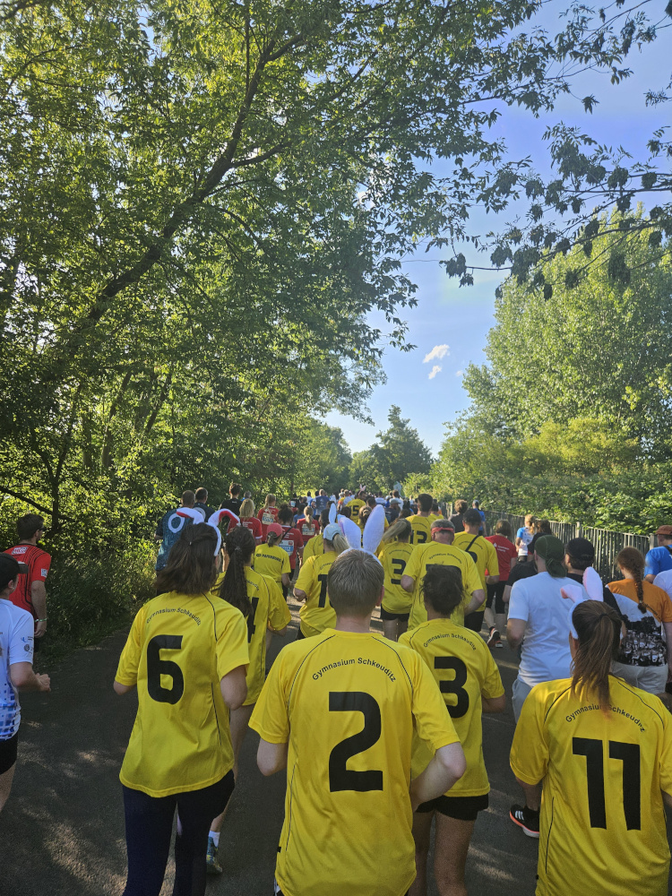 Lehrerteam präsentiert sich als Schkeuditzer Eintracht beim Firmenlauf 2025